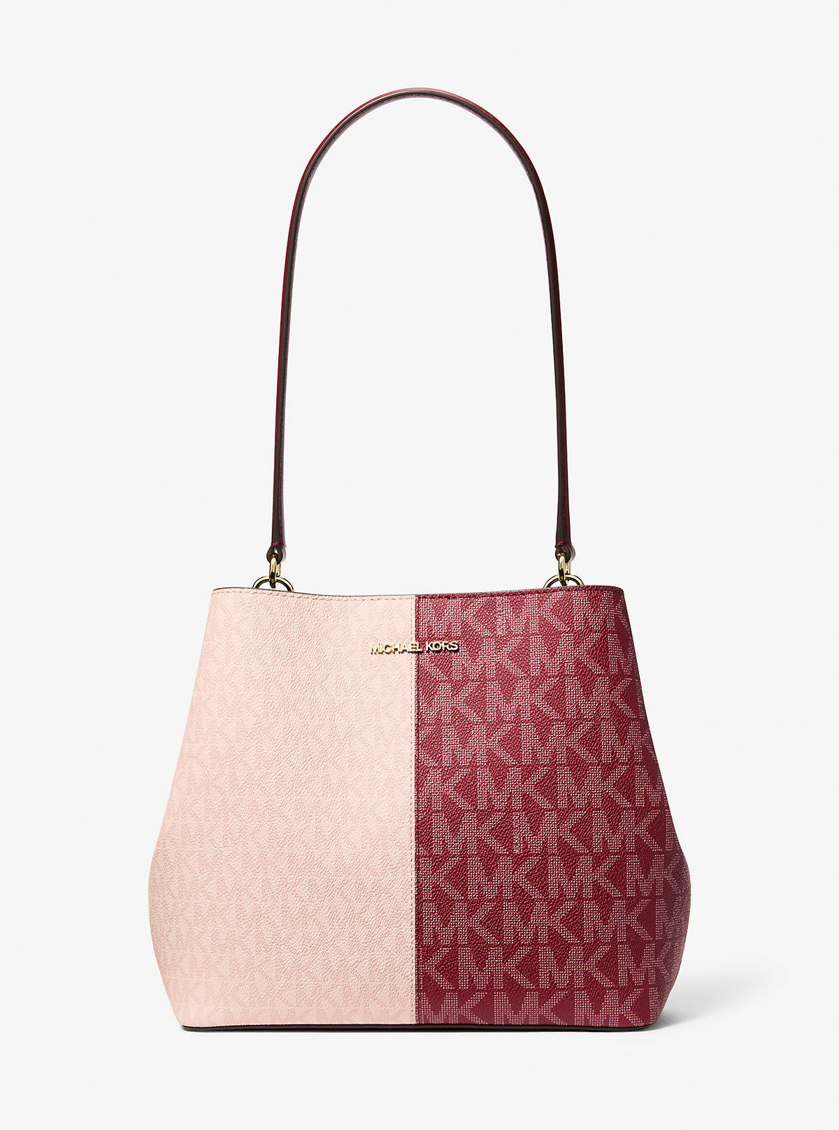 Michael Kors Pratt Medium Two-Tone Signature Logo Shoulder Bag Cherry Multi
