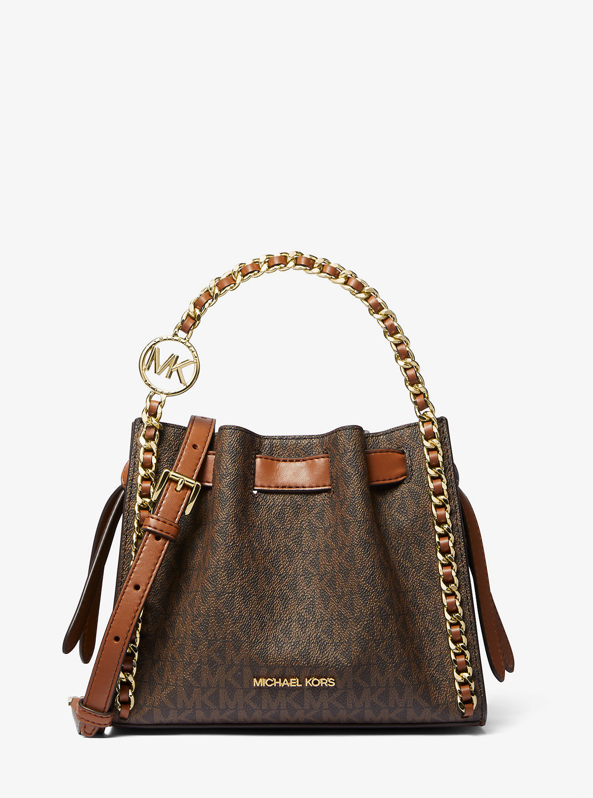 Michael Kors Mina Small Signature Logo Chain Crossbody Bag Brown