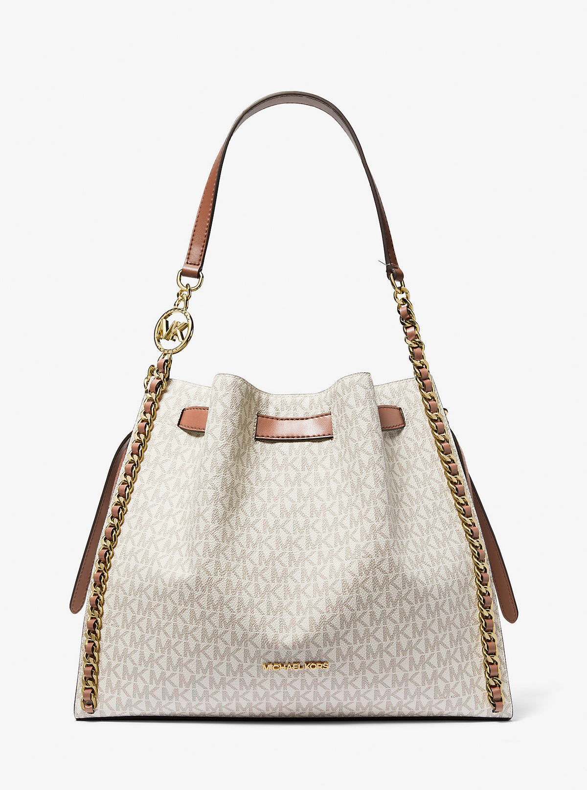 Michael Kors Mina Large Signature Logo Chain Shoulder Bag Vanilla