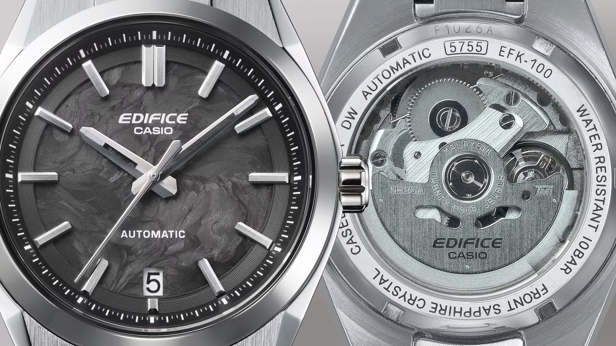 Casio Edifice AUTOMATIC Forged Carbon Transparent screw-down back watch EFK-100XPB-1AJF