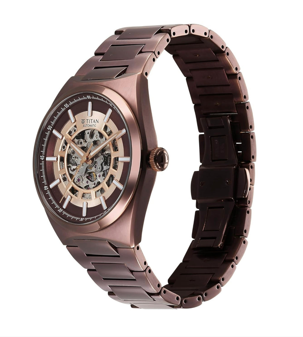 Titan Nexus Skeletal Automatic Analog with Brown Dial Brown Stainless Steel Strap Watch for Men