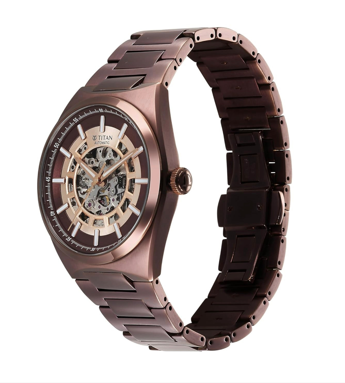 Titan Nexus Skeletal Automatic Analog with Brown Dial Brown Stainless Steel Strap Watch for Men