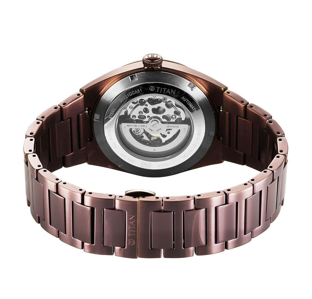 Titan Nexus Skeletal Automatic Analog with Brown Dial Brown Stainless Steel Strap Watch for Men