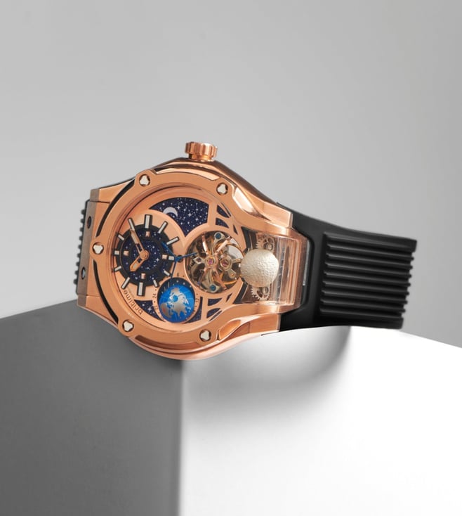 Britime London Galaxy Men’s Automatic Watch – Rose Gold Dial, Black Silicon Strap, Multi-Function | Model 777-P30706 | Stylish Timepiece for Any Occasion