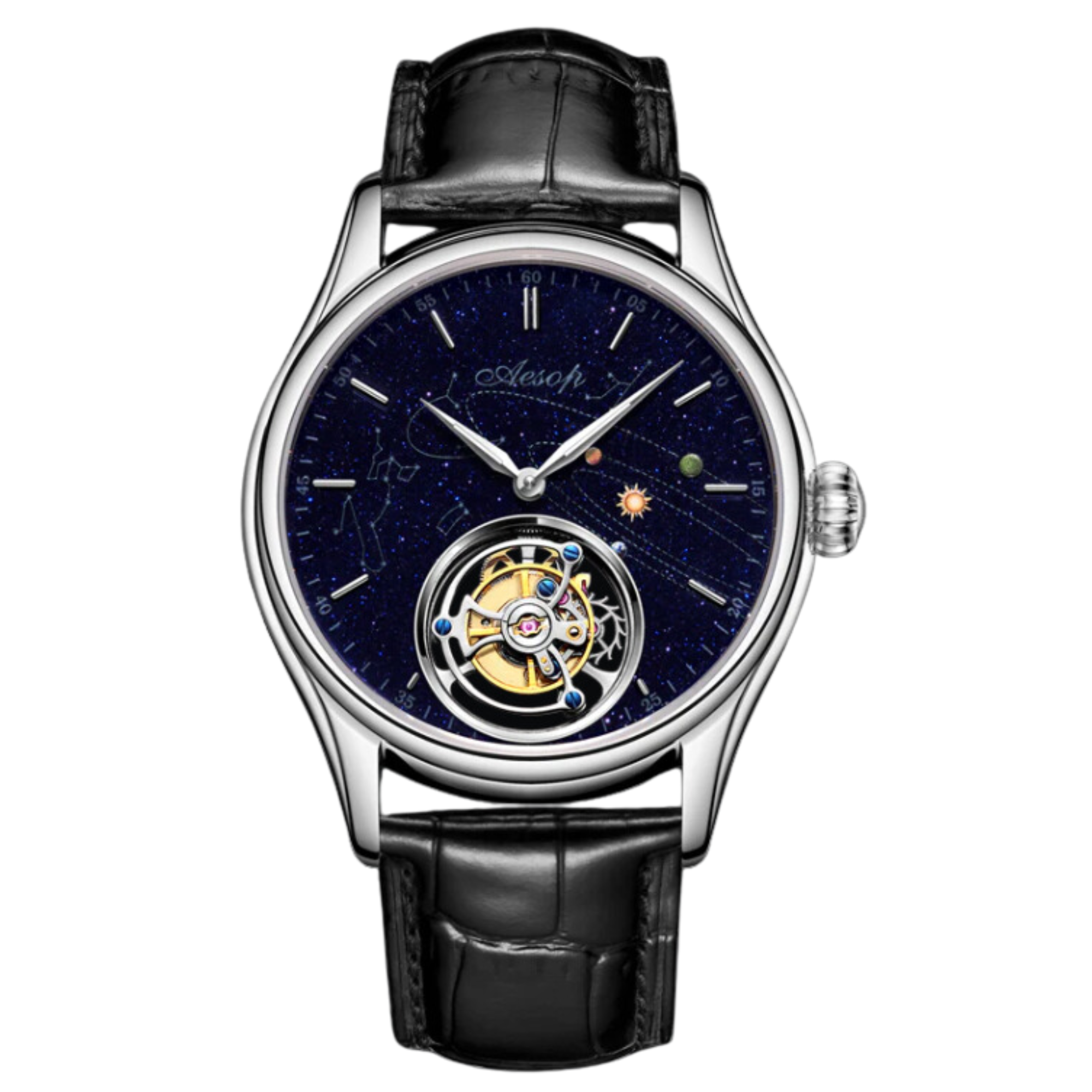 AESOP Mens Luxury Real Tourbillon Mechanical Sapphire Waterproof Watch Skeleton Watches for Men Wristwatches Male Clock 7049