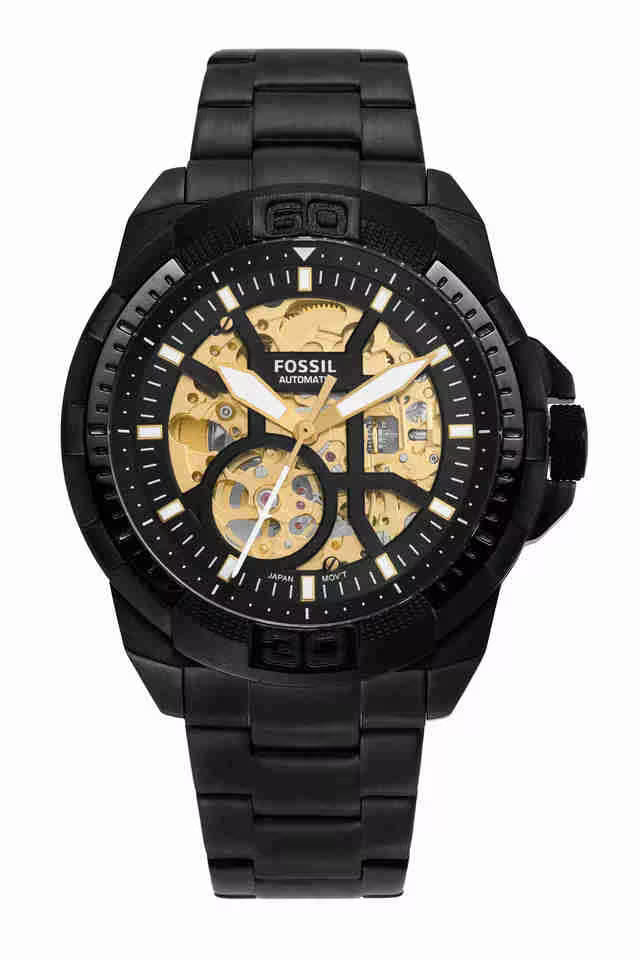 Fossil Mens 44 mm Bronson Black Dial Stainless Steel Analog Watch - ME3217