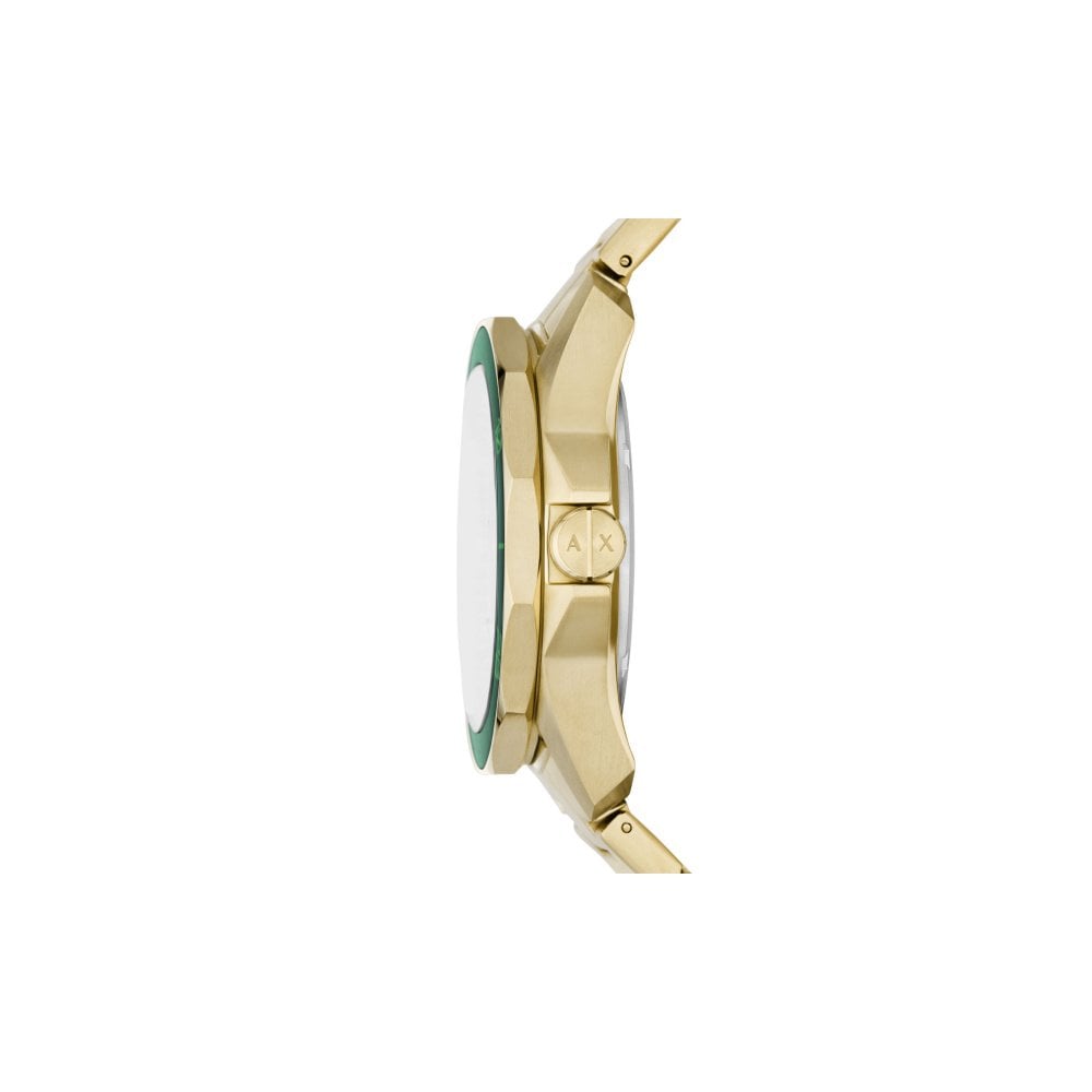 Armani Exchange Mens SPENCER Round Green Textured Date Dial Gold Plated Bracelet Watch AX1951