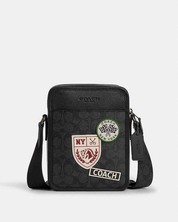 Coach Sullivan Crossbody Bag In Signature Canvas With Patches Gunmetal-Charcoal Multi