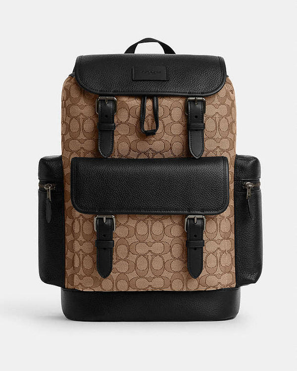 Coach Sprint Backpack In Signature Jacquard Signature Jacquard-Qb-Tan-Black
