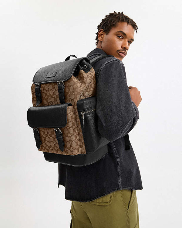Coach Sprint Backpack In Signature Jacquard Signature Jacquard-Qb-Tan-Black
