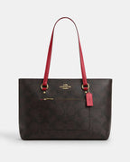 Coach Station Tote Bag In Maxi Signature Canvas Signature Canvas-Im-Walnut-True Red