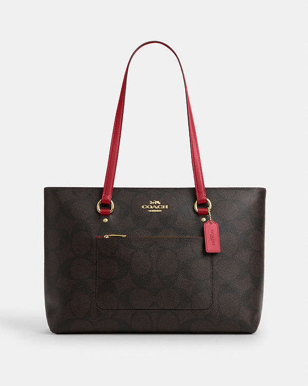 Coach Station Tote Bag In Maxi Signature Canvas Signature Canvas-Im-Walnut-True Red