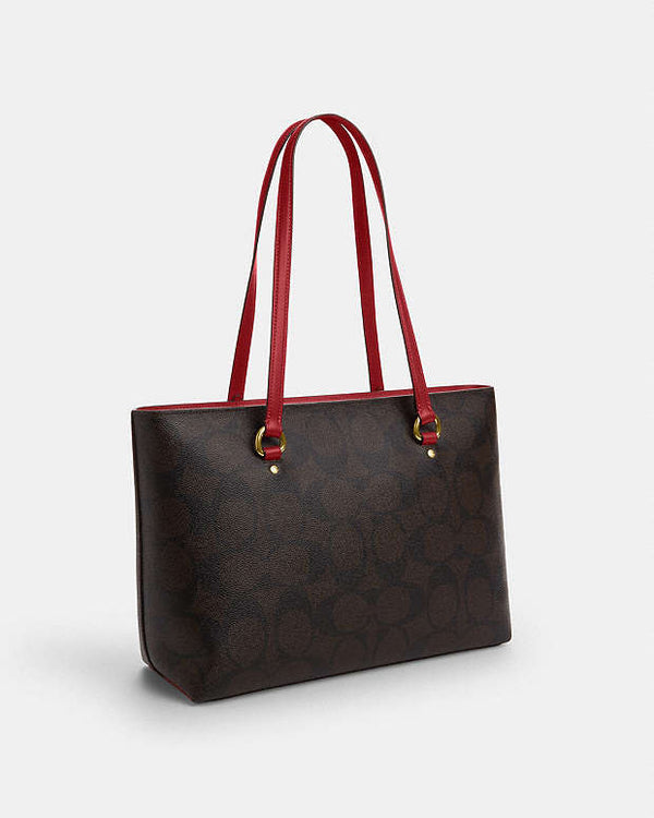 Coach Station Tote Bag In Maxi Signature Canvas Signature Canvas-Im-Walnut-True Red