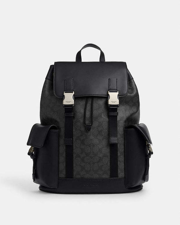 Coach Clark Backpack In Signature Canvas Signature Canvas-Gunmetal-Charcoal-Black