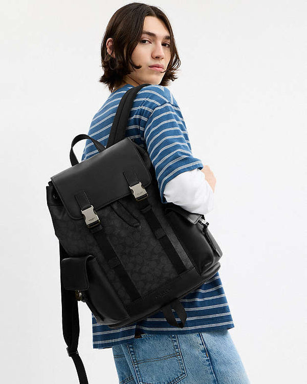 Coach Clark Backpack In Signature Canvas Signature Canvas-Gunmetal-Charcoal-Black