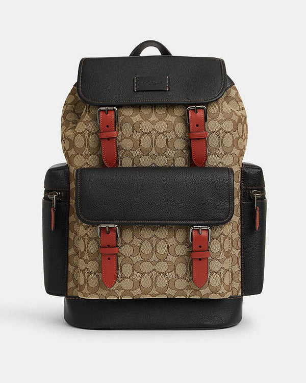Coach Sprint Backpack In Signature Jacquard Signature Canvas-Black Antique Nickel-Khaki-Black Multi