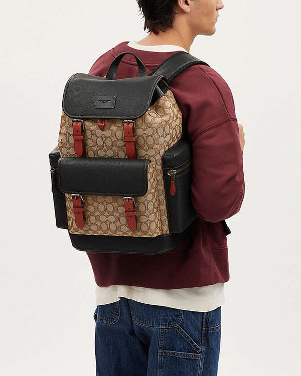 Coach Sprint Backpack In Signature Jacquard Signature Canvas-Black Antique Nickel-Khaki-Black Multi