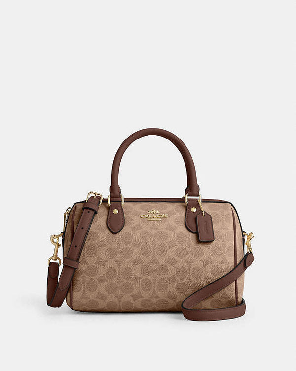Coach Rowan Satchel Bag In Signature Canvas Signature Canvas-Gold-Tan-Brown