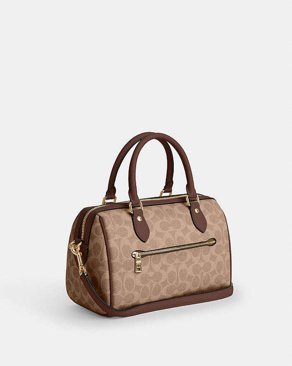 Coach Rowan Satchel Bag In Signature Canvas Signature Canvas-Gold-Tan-Brown