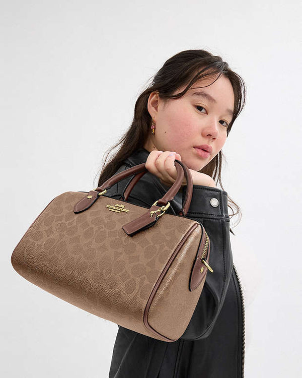 Coach Rowan Satchel Bag In Signature Canvas Signature Canvas-Gold-Tan-Brown