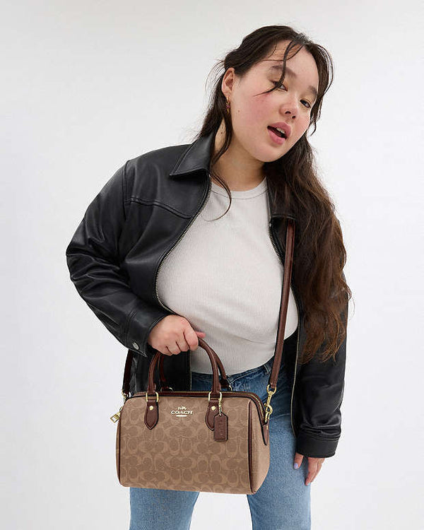 Coach Rowan Satchel Bag In Signature Canvas Signature Canvas-Gold-Tan-Brown