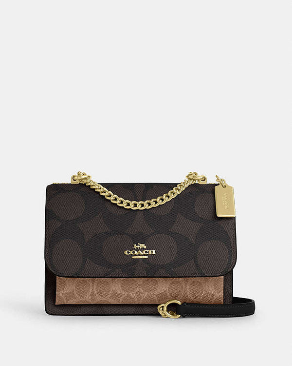 Coach Klare Crossbody Bag In Blocked Signature Canvas Signature Canvas-Gold-Walnut-Tan