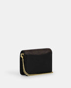 Coach Mini Wallet On A Chain In Signature Canvas Signature Canvas-Gold-Walnut-Black