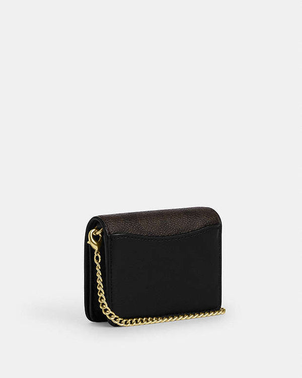 Coach Mini Wallet On A Chain In Signature Canvas Signature Canvas-Gold-Walnut-Black