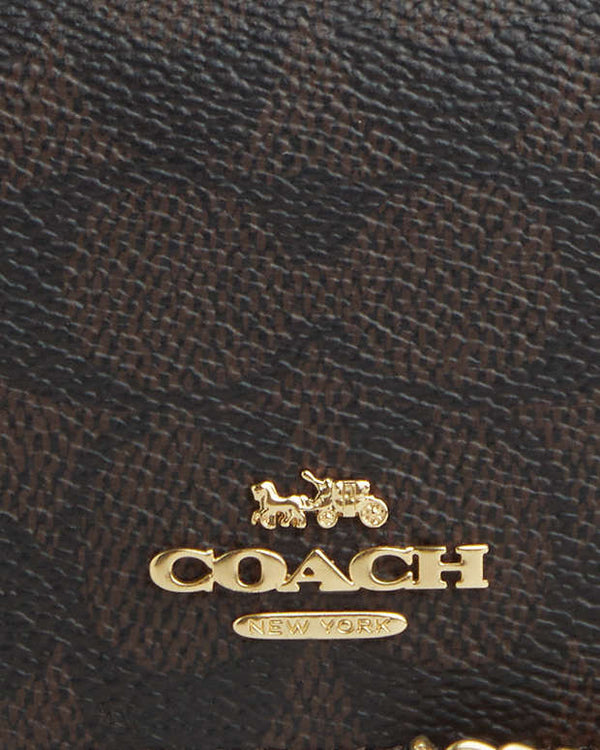 Coach Mini Wallet On A Chain In Signature Canvas Signature Canvas-Gold-Walnut-Black