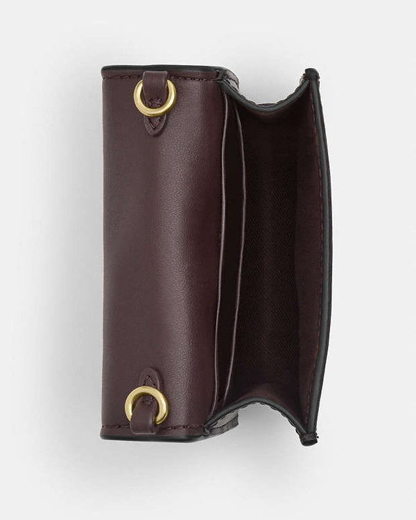 Coach Mini Wallet On A Chain In Signature Canvas Signature Canvas-Gold-Walnut-Black