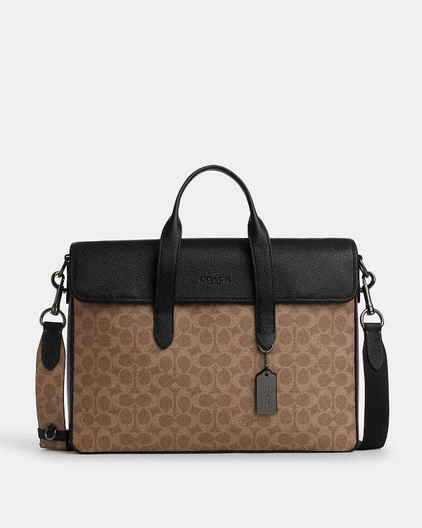 Coach Sullivan Portfolio Brief In Signature Canvas Signature Canvas-Qb-Tan-Black
