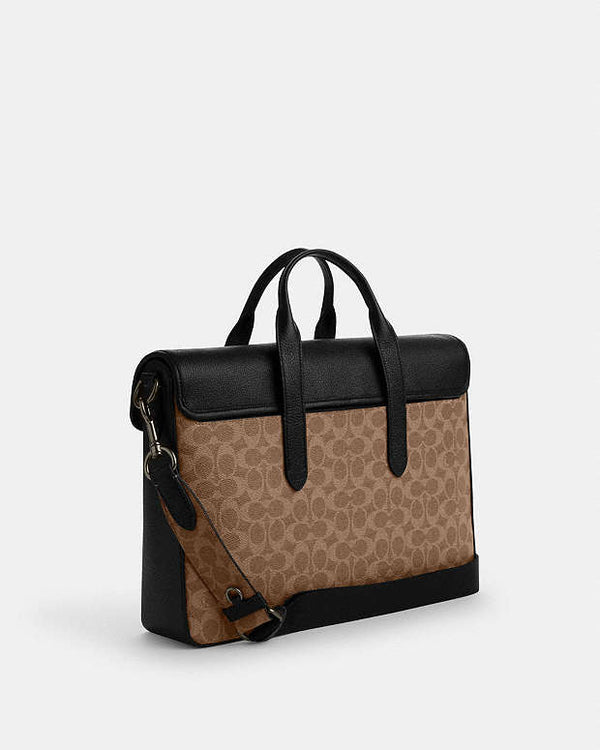 Coach Sullivan Portfolio Brief In Signature Canvas Signature Canvas-Qb-Tan-Black