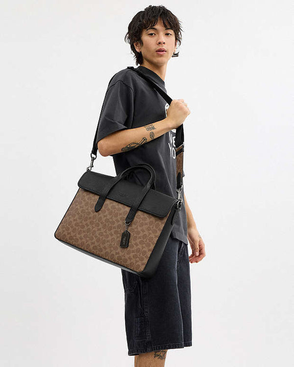 Coach Sullivan Portfolio Brief In Signature Canvas Signature Canvas-Qb-Tan-Black